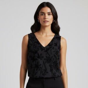 Aritzia Babaton Sz XS Murphy Black Floral Embroidered Sleeveless Blouse